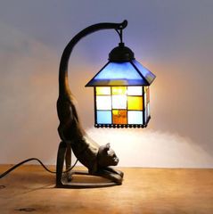 超人気☆ティファニーランプ ネコ アンティーク風 アイアンアート ティファニー技法 ステンドグラス照明 テーブルランプ