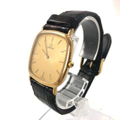 OMEGA オメガ DeVille デヴィル QZ/SS×レザー ゴールド文字盤文字盤 スクエア メンズ腕時計 稼動品 【OE-810】