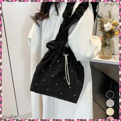 送料無料 ギャザートートバッグ 巾着型トート大容量 シャーリングショルダー 巾着バッグ キラキラbag ラインストーン付きバッグ 通勤通学肩掛けバッグ オルチャン鞄 可愛い マザーズバッグ軽量 韓国風手提げバッグ ママバッグお出かけ