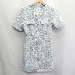 ◇ ⊂ DEICY デイシー チェック ツイード パールボタン 半袖 ミニ ワンピース サイズS ブルー レディース E  【1410100045433】