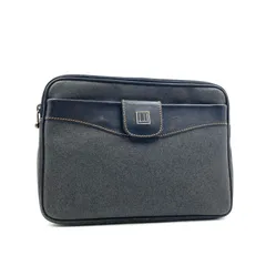 ■良品■dunhill ダンヒル　ロゴ　クラッチバッグ　セカンドバッグ　PVC×レザー グレー×ブラック　フランス製　メンズ　ビジネス
