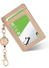 ★カードホルダー 縦型 パスケース レディース メンズ パスケース リール付き 定期入れ 両面収納かわいいリールナスカン付き 取り外し簡単 カード収納 通カード 通勤 通学 多機能-アプリコットS