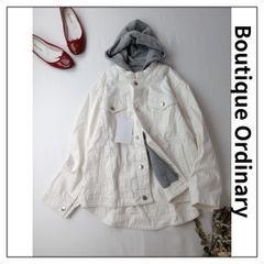 新品 定価29700円 Boutique Ordinary ブティークオーディナリー ストレッチ デニム ジャケット フード2WAY 羽織 コットン 綿 100％ 白 ホワイト グレー(75Y＋5947)26H