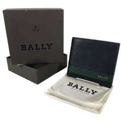 (B7)保管品 極美品 BALLY バリー 財布 二つ折り 折り財布 レザー ウォレットミニウォレット メンズ ブランド ロゴ ネイビー グリーン ブラック系