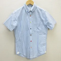 H■ナノユニバース/nano universe カラーボタン 半袖オックスフォードシャツ【S】水色/MENS■97【中古】