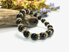 ガーネット&オニキス パワーストーン ブレスレット 天然石 10mm （ゴールド）メンズ・レディース　男性・女性　数珠ブレス　開運   [c]