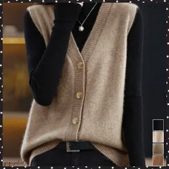 Vネックニットベストレディースニットジレ オフィスカジュアル ノースリーブニットトップス レイヤードニットタンク ゆったりニットチョッキ春秋冬 前開き重ね着ニット 韓国風ベストお洒落 着やせ 体型カバー 無地ベスト レトロ