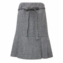 バーバリーブルーレーベル BURBERRY BLUE LABEL シルク混 プリーツスカート ネップ ひざ丈 裾タックフレア ウール ウエストリボン 38 M相当 グレー ■GY09 X