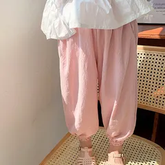 キッズパンツ（薄ピンク/100サイズ/110サイズ/120サイズ）ボトムスこども子供服コットンリネン099