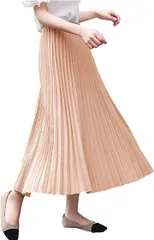 Kai La Nalu プリーツ スカート aライン レディース ウエスト ゴム フレア ロング マキシ ミモレ( ピンク/桃,  XL)