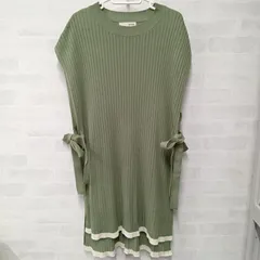[SHOO-LA-RUE]シューラルー ロングワンピース ニット ノースリーブ 重ね着 レディース 古着 サイズM グリーン（い-220，キ）