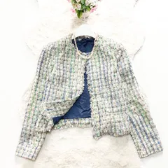 ANAYI　アナイ　近年モデル　ツイードジャケット　スーツ　ノーカラー　ライトブルー　36