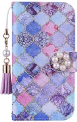 iPhone13pro / 13mini　手帳型　財布型 ケース　カバー　ラインストーン　パール　タッセル　パープル