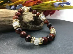 パワーストーン ブレスレット レッドタイガーアイ&クラック水晶  (ゴールド) 8mm レディース  ●