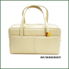 中古美品●BURBERRY/バーバリー●オールレザーハンドバッグ ベージュ 裏地ノバチェック ゴールドプレート 箱付き