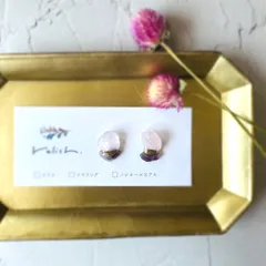 【再販】フェミニン ディープローズクォーツ アメジスト 金継ぎ ピアス イヤリング ノンホールピアス 天然石