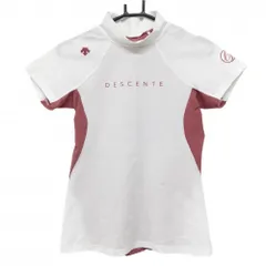 デサントゴルフ 半袖ハイネックシャツ 白×ピンク 中田英寿 ロゴプリント レディース L ゴルフウェア DESCENTE