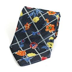 ケンゾー シルク ネクタイ 格子 花柄 中古 Aランク KENZO メンズ