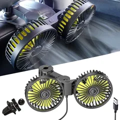 Ｄｒａｗｙｕｍｅ 互換品車載 扇風機 ツインファン 5枚羽根 双頭 車用扇風機 USB 車載ファン ブラシレスモーター 電動ファン 角度調整可能 3段階風量調節 エアコン通風口/ヘッドレスト固定 1.8m延長コード 低騒音 前後部座席用 夏対策