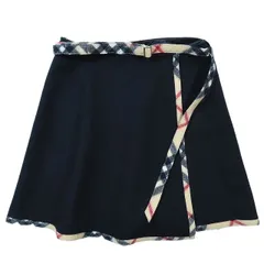 美品 バーバリーブルーレーベル BURBERRY BLUE LABEL ノバチェック柄 ラップ 巻き ミニ スカート ベルト メルトンウール ボトムス サイズ38 M ブラック 黒 レディース YBA10
