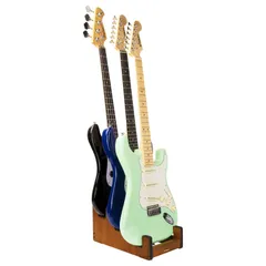 【在庫処分】STRICH ギタースタンド 3本掛け 木製フロアギターラック フロントディスプレイ 省スペース 自宅 スタジオ ステージ用 マルチギタースタンド マホガニー色 L-3EM (エレキ/ベース3本用)