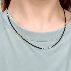 ネックレス ビーズ マット ツヤなし チョーカー 細め ステンレス つけっぱなし 重ね付け 軽い 軽量 ターコイズ 黒 メンズ