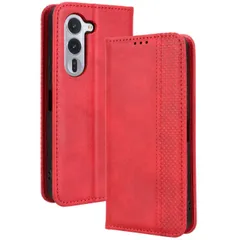 arrows Alpha ケース 手帳 F-51F チェック柄 合革 レトロ 手帳 ケース 【Color】レッドのサムネイル