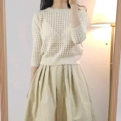 ( F ) 女性 シースルー パンチング メッシュ 7 富 春ニット F4 ー W274
