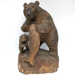 大きな木彫りの熊　親子熊　置物　ブドウ Amazon.co.jp: 置物熊くまクマ親子熊北海道旅行土産観光大きい