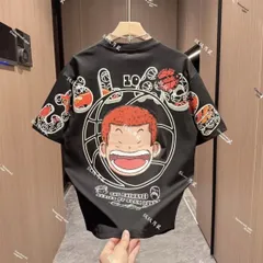 新しいファッショナブルなプリントバスケットパターンラウンドネック半袖メンズコットン Tシャツカップルのルーズフィット若々しい多用途 Tシャツ