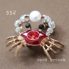 パールを持ったカニのブローチ かわいい 蟹座 星座 カジュアル 海 生き物 コサージュ 新品未使用 NerD