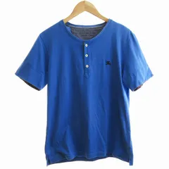 バーバリーブラックレーベル BURBERRY BLACK LABEL Tシャツ カットソー ヘンリーネック 3 L 青 ブルー /EE