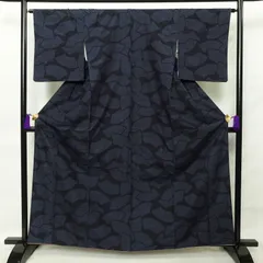 中古 結城紬 証紙あり はたおり娘 正絹 紬 幾何学柄・抽象柄 袷仕立て 青・紺