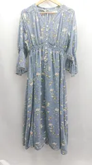 ◇ ⊂ natural couture ナチュラルクチュール 花柄 長袖 ロング ワンピース サイズF サックスブルー レディース E  【1503060039847】