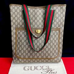 極 美品 GUCCI グッチ オールドグッチ ヴィンテージ シェリーライン グッチプラス レザー トートバッグ ビジネスバッグ A4収納可 茶 24051