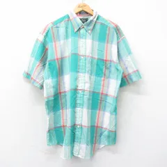 L/古着 アロー 半袖 シャツ メンズ 90s ロング丈 ボタンダウン 緑他 グリーン チェック 25jul04 中古 トップス