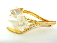 ■美品■ SWAROVSKI スワロフスキー クリスタル フラワー 花 ピンブローチ ピンバッジ アクセサリー ゴールド系×クリア DG8938