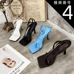 種類4:ホワイト/22.5cm サンダル ハイヒール レディース トングサンダル ミュール アンクルストラップ スクエアトゥ ビーチサンダル 白 黒 青 韓国