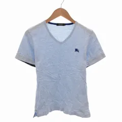 バーバリーブラックレーベル BURBERRY BLACK LABEL Tシャツ カットソー Vネック ロゴ刺繍 半袖 1 S 水色 ライトブルー /FT ■GY14