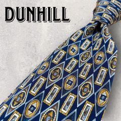 dunhill ダンヒル アート柄 パネル柄 小紋柄 格子柄 ネクタイ ネイビー