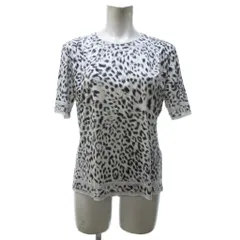 レオナール LEONARD シルク レオパード柄 カットソー Tシャツ 半袖 総柄 白 ホワイト 黒 ブラック M IBO81