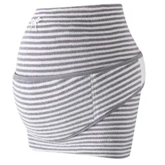 【迅速発送】腹帯 妊婦帯 セット マタニティベルト はらまきタイプ 腹巻 産前 お腹保護 体にフィット おなかを支え 天然コットン パイル素材 マタニティ 縞模様 妊娠祝い ギフト グレー Mサイズ