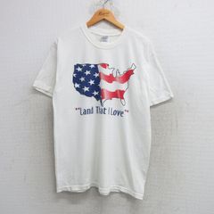 L/古着 半袖 ビンテージ Tシャツ メンズ 00s 星条旗 コットン クルーネック 白 ホワイト 25may21 中古