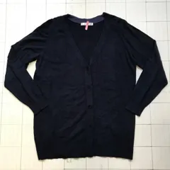 ト2412-③-3282 ドゥクラッセ　DoCLASSE ニットVネックカーディガン　紺　Ｌ