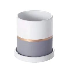 Ekirlin 陶器鉢 植木鉢 プランター おしゃれ 円筒形 耐用鉢 受け皿付き 鉢 観葉植物 北欧 室内 通気性 穴あり 四つサイズ(10.6cm) 0