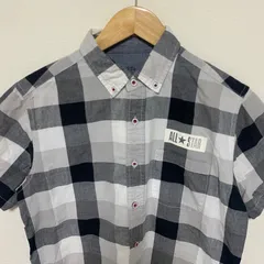(^w^)b CONVERSE ALLSTAR コンバースオールスター 半袖 シャツ プリント チェック 黒 グレー系 チェック柄  ロゴ プリント コットン 綿 100% アメカジ スター 星 爽やか キレイ系  定番 普段着 羽織 春 夏 メンズ サイズM