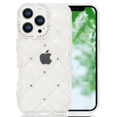 【新着商品】(クリア 携帯ケース アイフォン16プロマックス iPhone16 衝撃吸収 ストラップホール付き 指紋防止 滑り止め キャラクター 女性人気 軽量 薄型 Pro Pro ハードかばー ストーン 凹凸 菱形 ブリンブリン キラキラ かわいい Max