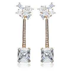 A neige ピアス レディース 金属アレルギー対応 最高級ジルコニア スワロフスキー クリスタル 揺れるピアス ドロップピアス 18金 シルバー925 シンプル アクセサリー 両耳 セット [ゴールド]