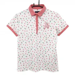★特価★23区ゴルフ 半袖ポロシャツ 白×ピンクレッド 三角形総柄 胸刺しゅう スナップボタン レディース II(L) ゴルフウェア 23区