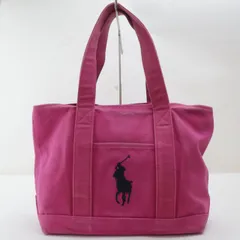 ラルフローレン ピンクポニー 刺繍 バッグ レザー×キャンバス地